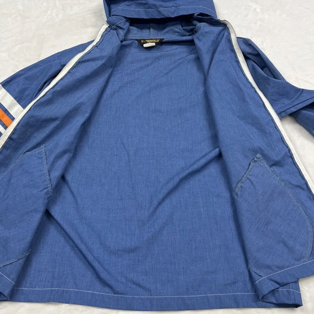 Weatherfield Sportswear Windbreaker Mens Large Blue Racing Stripe Hooded Jacket